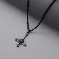wholesale Black  Skull Cross Pendant Necklace  with Red CZ Stones - Religious Christian s for Women and Men-0-2