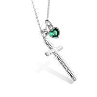 wholesale 925 Sterling Silver Cross Pendant With Blue Opal And Philippians Inscription-silver-05 May