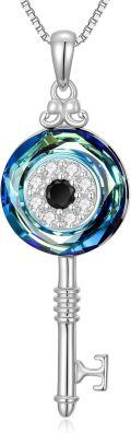 wholesale TOUPOP Key Evil Eye Necklace Gifts For Women S925 Sterling Silver Key Pendant Crystal Lucky Protection Jewelry, Birthday Amulet Evil Eye Gifts For Her Girlfriend Wife Mom Grandma -0-0