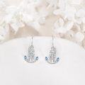 wholesale 925 Sterling Silver Anchor Sea Life Dangle Earrings w/ Blue Ocean Stones for Women & Girls-0-2