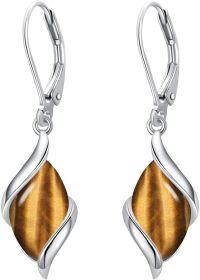 wholesale 925 Sterling Silver Tiger Eye Twist Drop Dangle Earrings for Women-Tiger Eye Stone