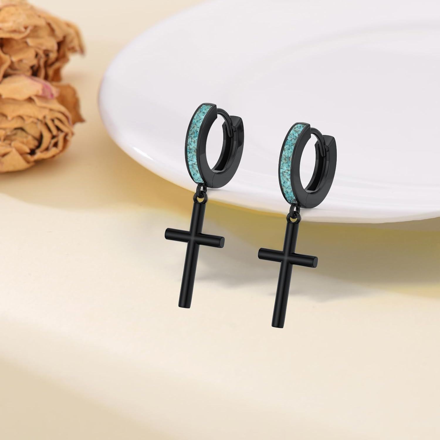 Sterling Silver Turquoise Black Butterfly Skull Cross Star David Sword Lightning Bolt Feather Hoop Drop Earrings-0-2