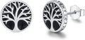 wholesale 925 Sterling Silver & Black Stone Viking Runes Stud Earrings with Tree of Life Nordic Symbol for Men Women-0-0