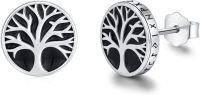wholesale 925 Sterling Silver & Black Stone Viking Runes Stud Earrings with Tree of Life Nordic Symbol for Men Women-A1-Life Tree