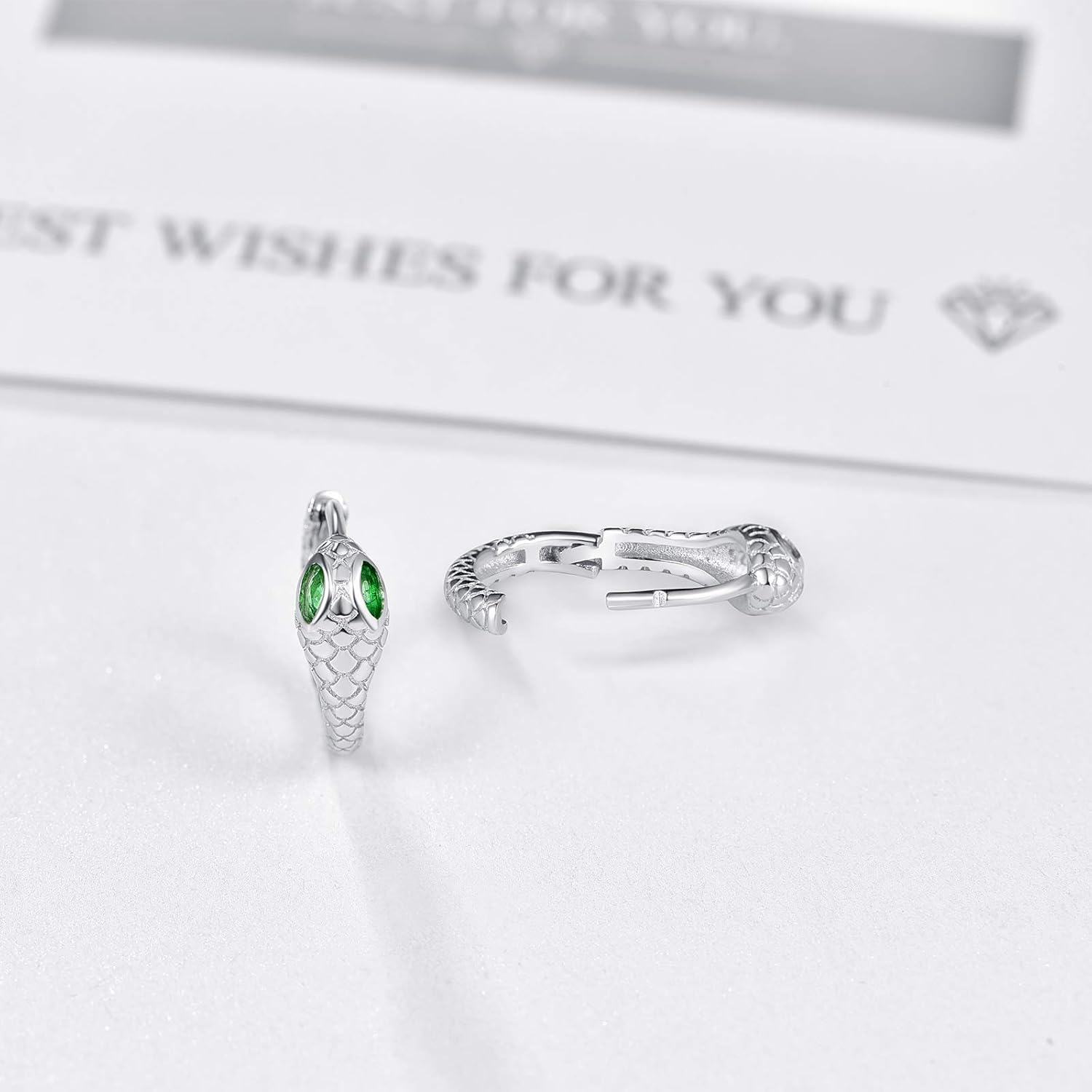 wholesale 925 Sterling Silver Snake Green Stone Hypoallergenic Hoop Earrings for Women and Girls-0-1