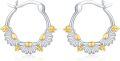 wholesale 925 Sterling Silver Daisy Flower Gold Accents Hoop Earrings for Women-0-0