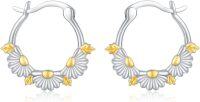 wholesale 925 Sterling Silver Daisy Flower Gold Accents Hoop Earrings for Women-white