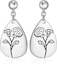 wholesale Sterling Silver Floral Teardrop Earrings w Birth Flower Engraved Gift for Women-9-September-Morning Glory