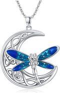 wholesale 925 Sterling Silver Blue Enamel Celtic Dragonfly Moonstone Pendant Necklace-0-0