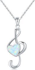 wholesale 925 Sterling Silver White Opal Heart Treble Clef Pendant Necklace for Women-0-0
