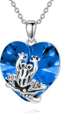 wholesale 925 Sterling Silver Crystal Frog Birthstone Necklace with Heart Pendant-Frog September birthstone necklace
