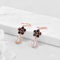 wholesale Rose Gold 925 Sterling Silver Black Flower Drop Earrings with Cubic Zirconia for Women Girls Gift Set-0-1
