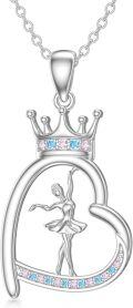 wholesale 925 Sterling Silver Heart-Shaped Crown Ballet Dancer Pendant Necklace for Women and Girls-0-0