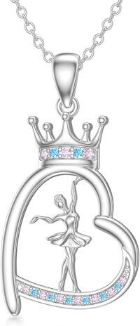 wholesale 925 Sterling Silver Heart-Shaped Crown Ballet Dancer Pendant Necklace for Women and Girls-Crown Ballet