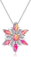 wholesale 925 Sterling Silver Pink Fire Opal & CZ Snowflake Pendant Necklace for Women Christmas Gifts-0-0