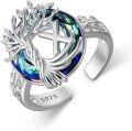 wholesale Tree Of Life Open Ring 925 Sterling Silver With Blue Circle Crystal Initial W Adjustable Ring Birthday Jewelry For Women -0-0