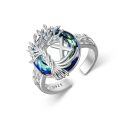 TOUPOP Sterling Silver Blue Crystal Adjustable Initial Ring For Women-0-0