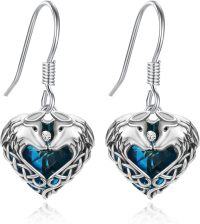 wholesale 925 Sterling Silver Blue Crystal Heart Celtic Knot Animal Drop Earrings-Celtic Wolf Ear Hook