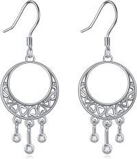 wholesale 925 Sterling Silver Dangle Drop Moon Sun Bohemian Heart Studs s for Women Girlfriends-Moon and Heart