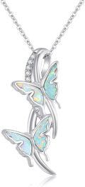 wholesale 925 Sterling Silver White Fire Opal Butterfly Pendant Necklaces Minimalist Fine s for Her-0-0