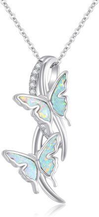 wholesale 925 Sterling Silver White Fire Opal Butterfly Pendant Necklaces Minimalist Fine s for Her-Butterfly Necklace(Infinity)