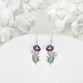 wholesale 925 Sterling Silver Purple Poppy Flower Drop Dangle Earrings with Green Leaves and CZ Stones for Women Girls -0-2