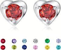 wholesale 925 Sterling Silver Heart Birthstone Stud Earrings Jewelry for Women-01-January