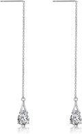 wholesale 925 Sterling Silver CZ Teardrop Chain Threader Drop Dangle Earrings for Women Girls-0-0