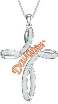 wholesale  Sterling Silver Blue White Opal Celtic Cross Necklace for Women -White opal cross daughter necklace