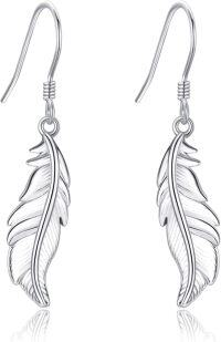 wholesale 925 Sterling Silver Feather Dangle Earrings - Elegant Gift for Her-Feather