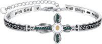 wholesale 925 Sterling Silver Mustard Seed Cross Bracelet with 12 Birthstones God All Things Possible Bangle Christian Jewelry Gift for Women-May