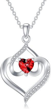 wholesale TOUPOP Forever Love Heart July Birthstone Pendant Necklaces For Women S925 Sterling Silver With Ruby, Birthday Mother’s Day Jewelry Gift For Mom Daughter Wife -undefined