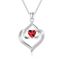 TOUPOP Sterling Silver Ruby Pendant Necklace For Women Birthday Gift-undefined