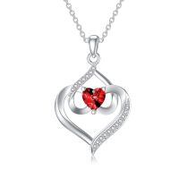 TOUPOP Sterling Silver Ruby Pendant Necklace For Women Birthday Gift-undefined