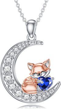 wholesale Metal Stone Fox Moon Pendant Necklace Birthstone Gift for Women-September