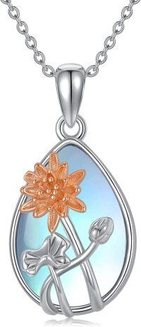 wholesale 925 Sterling Silver Blue Moonstone Lotus Birth Flower Pendant Necklaces Gifts for Women-07.July - Lotus