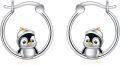 wholesale 925 Sterling Silver Cute Penguin Hoop Earrings for Women and Girls - 3CM Length-0-0