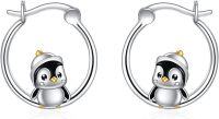 wholesale 925 Sterling Silver Cute Penguin Hoop Earrings for Women and Girls - 3CM Length-Penguin Earrings