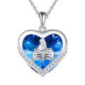 wholesale 925 Sterling Silver Heart-Shaped Pendant Necklace with Blue Swarovski Crystals and Cat Design for Women Girls Mom Wife-0-0