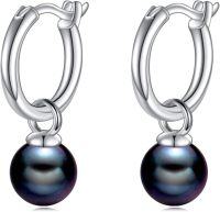 wholesale 925 Sterling Silver Hoop Earrings with 7mm Black Freshwater Pearls – Hypoallergenic Fashion Jewelry Gift-Silver-7mm Black Pearl