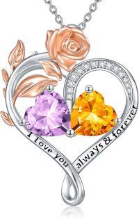 wholesale Sterling Silver Rose Quartz Heart Birthstone Necklace for Women Valentine s Day Gift-06-11-Jun-Nov Birthstones