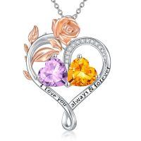 wholesale 925 Sterling Silver Rose Quartz Heart Birthstone Necklace for Women Valentine s Day Gift-06-11-Jun-Nov Birthstones
