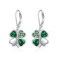 wholesale 925 Sterling Silver Green Crystal Four-Leaf Clover Leverback Earrings-0-0
