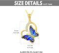 wholesale 14K Gold Blue Enamel Butterfly Heart Pendant Necklace for Women-0-3