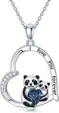 wholesale 925 Sterling Silver & Crystal Panda Mother Daughter Necklace - Heart Pendant with I Love You Forever Engraved - Adjustable 18-20 Chain - Hypoallergenic Gift for Women-0-0