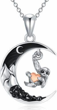 wholesale 925 Sterling Silver Sloth Moon Heart Pendant Necklace-Sloth