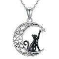 wholesale 925 Sterling Silver Crescent Moon Cat Pendant Necklace-0-0