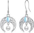 wholesale 925 Sterling Silver Moonstone Pearl Celtic Knot Leverback Dangle Earrings for Women-0-0