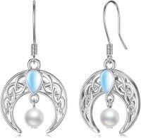 wholesale 925 Sterling Silver Moonstone Pearl Celtic Knot Leverback Dangle Earrings for Women-12-Celtic Moon Earrings with Pearl Moonstone