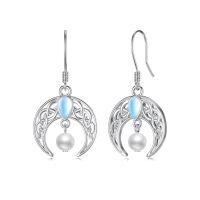 wholesale 925 Sterling Silver Celtic Knot Crescent Moonstone Pearl Drop Earrings-12-Celtic Moon Earrings with Pearl Moonstone